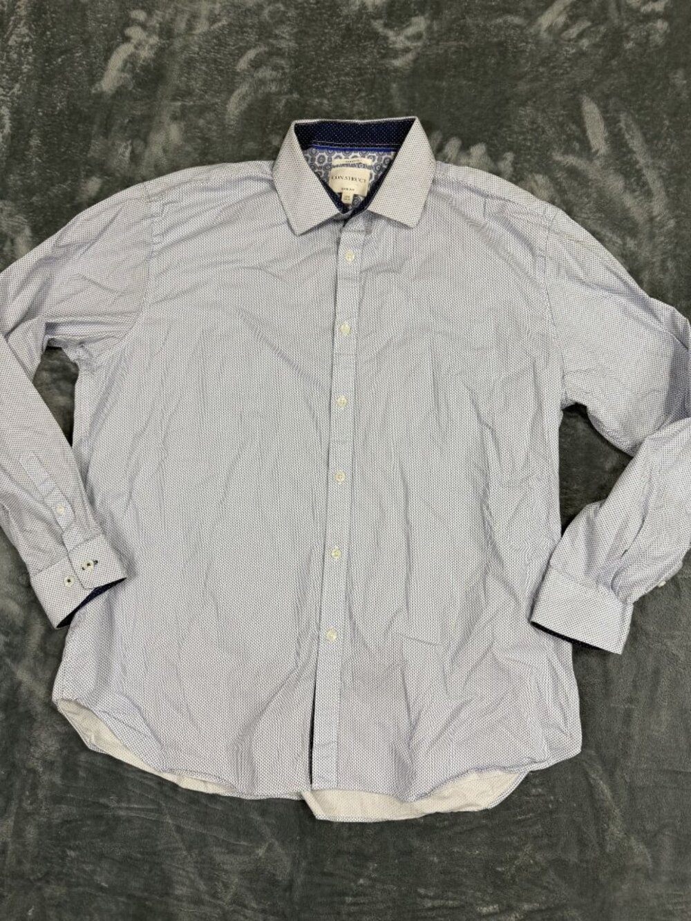 CON.STRUCT Mens Slim Fit Stretch Dress Shirt 17.5 34/35 Blue Geometric Pattern